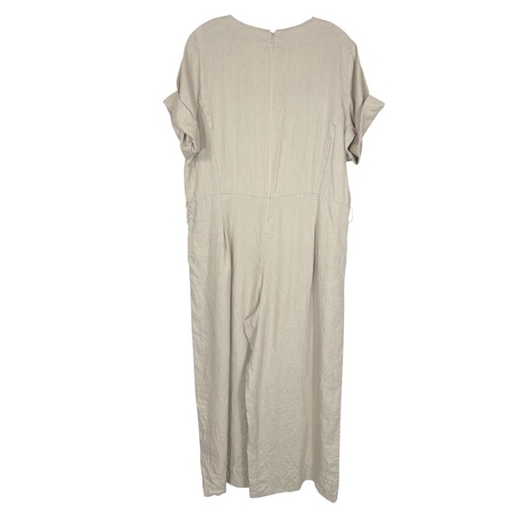 Everlane Womens Size 6 Flax Linen Blend Short Sleeve Jumpsuit Cropped Khaki‎ - Picture 5 of 14